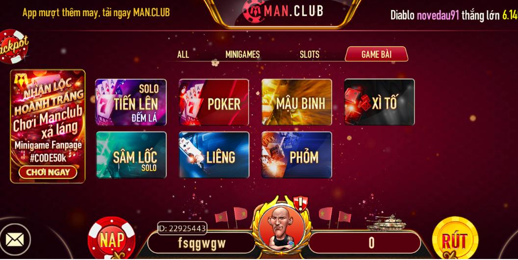 Danh mục game bài đổi thưởng hấp dẫn tại MANCLUB